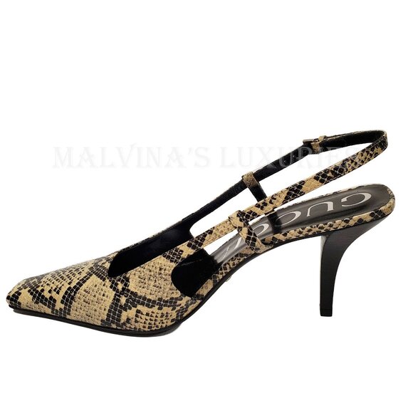 GUCCI SHOES MID HEEL SLINGBACK PUMPS PYTHON PRINT LEATHER G LOGO sz 41 11 - Picture 9 of 15